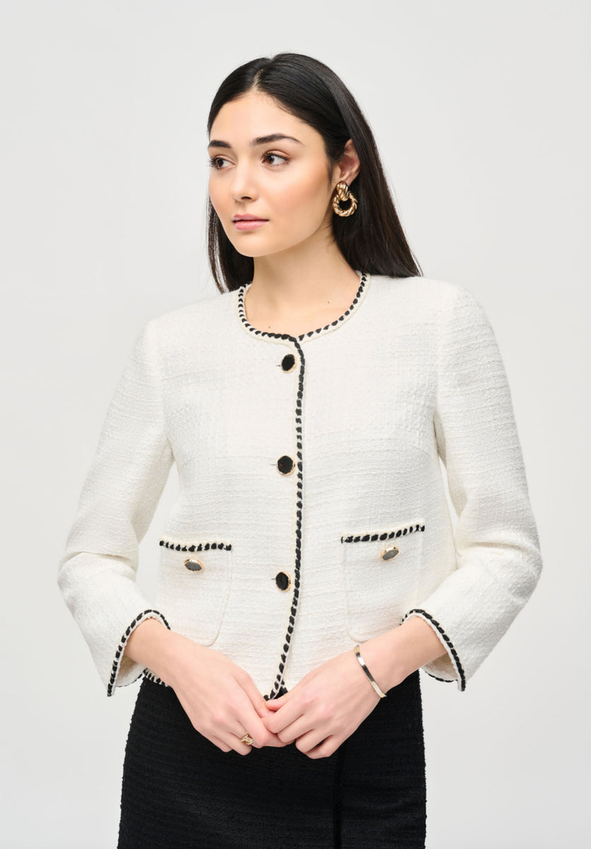 Joseph Ribkoff White Boucle Contrast Jacket – Clutch