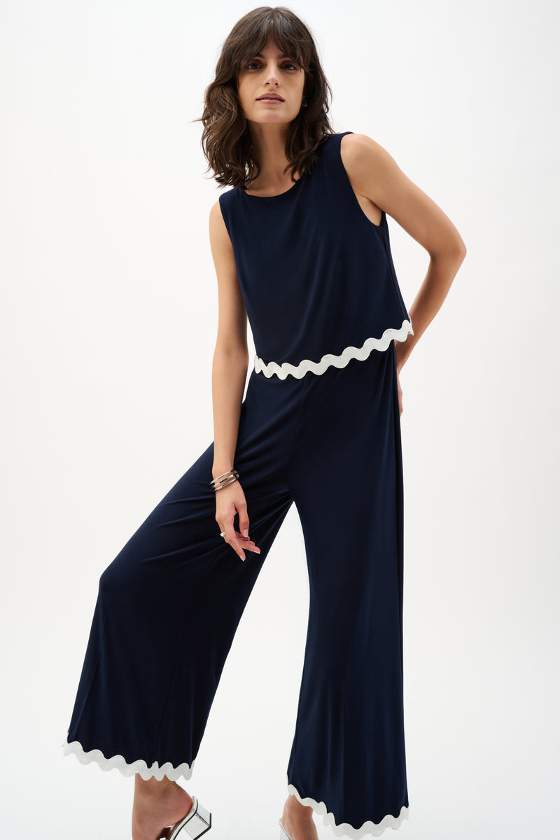 Joseph Ribkoff Silky Knit Culotte Jumpsuit With Contrast Trim – Clutch