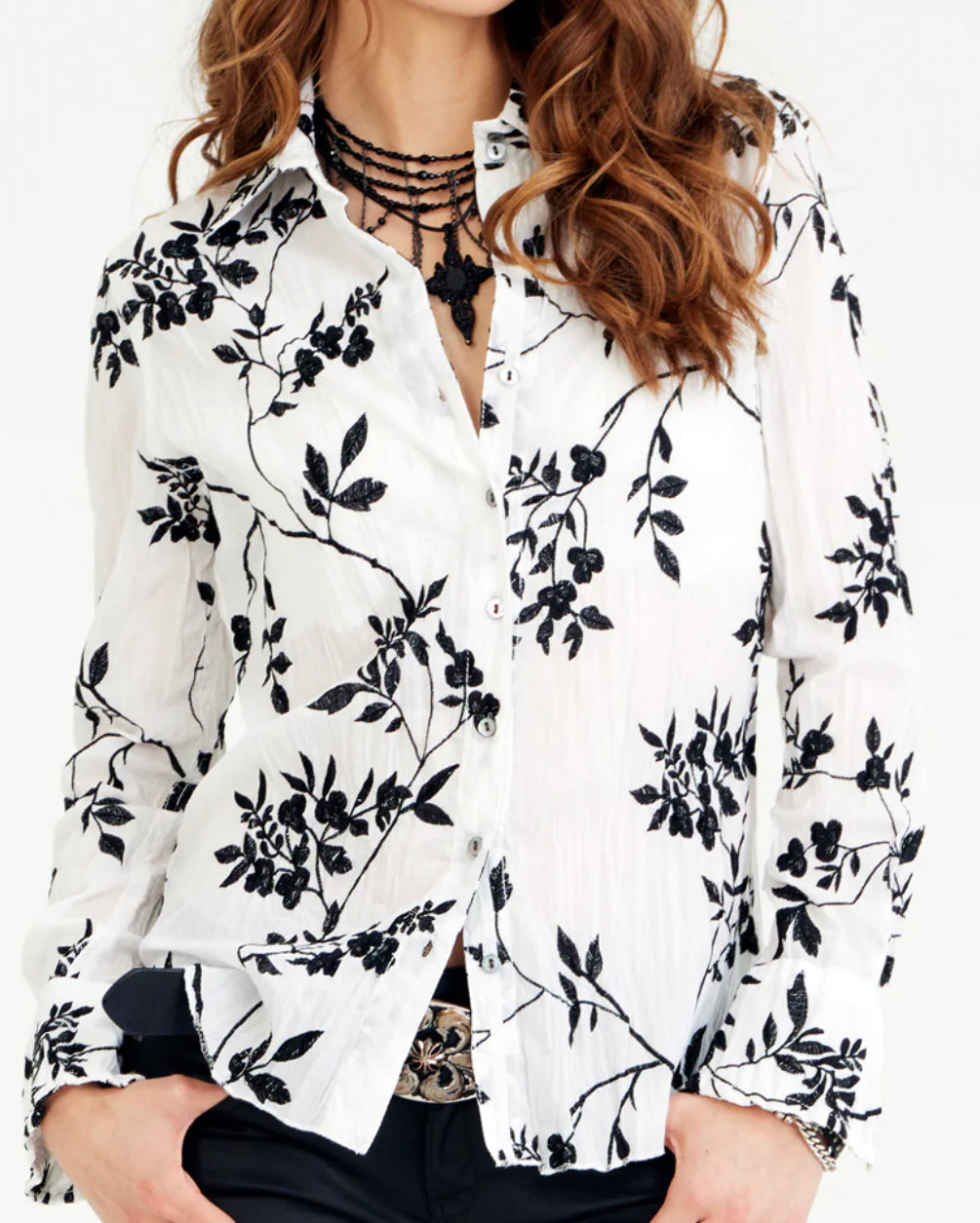 CINO WISTERIA WT BUTTON DOWN EMBROIDERED SHIRT