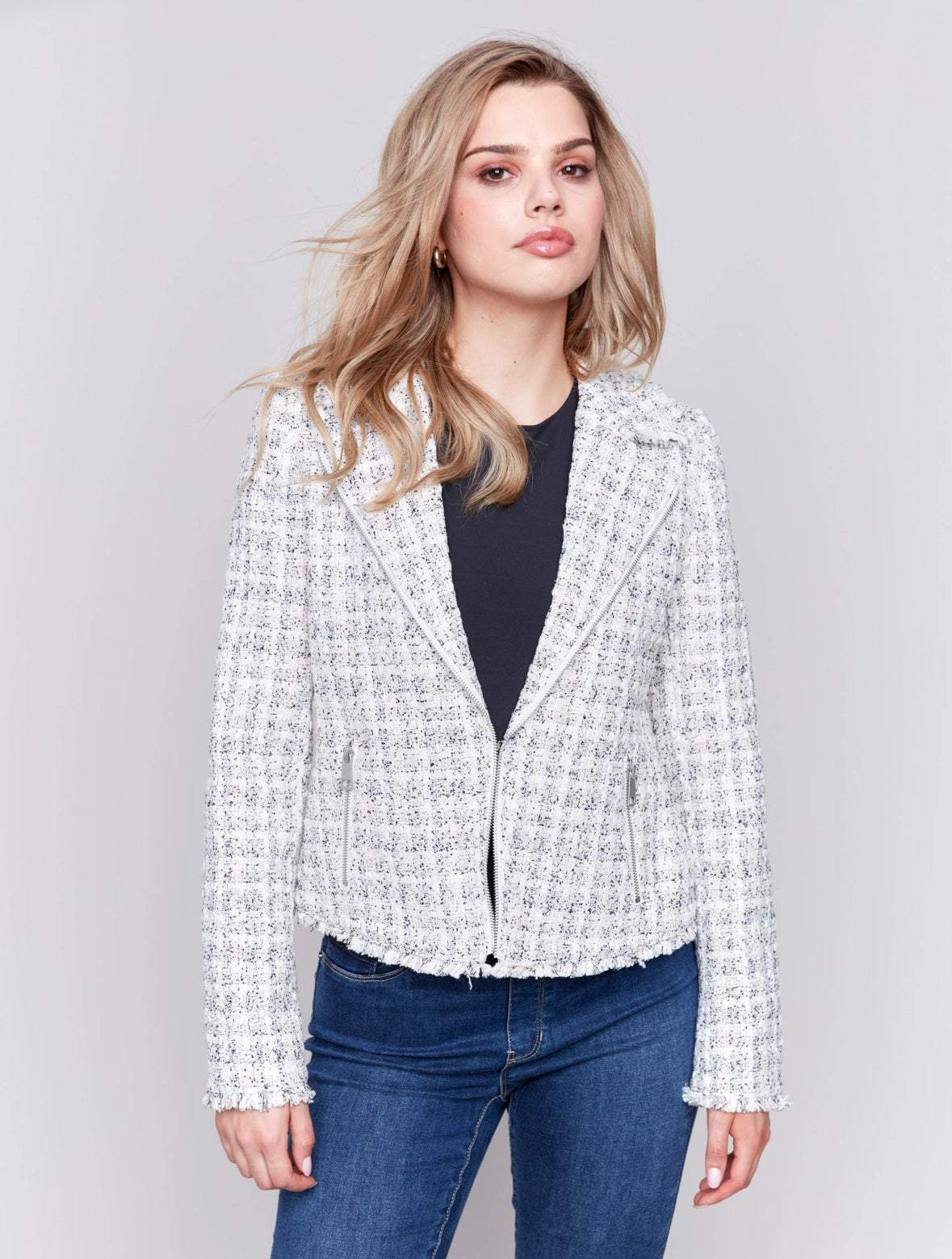 Charlie B Tweed Perfecto Jacket - White