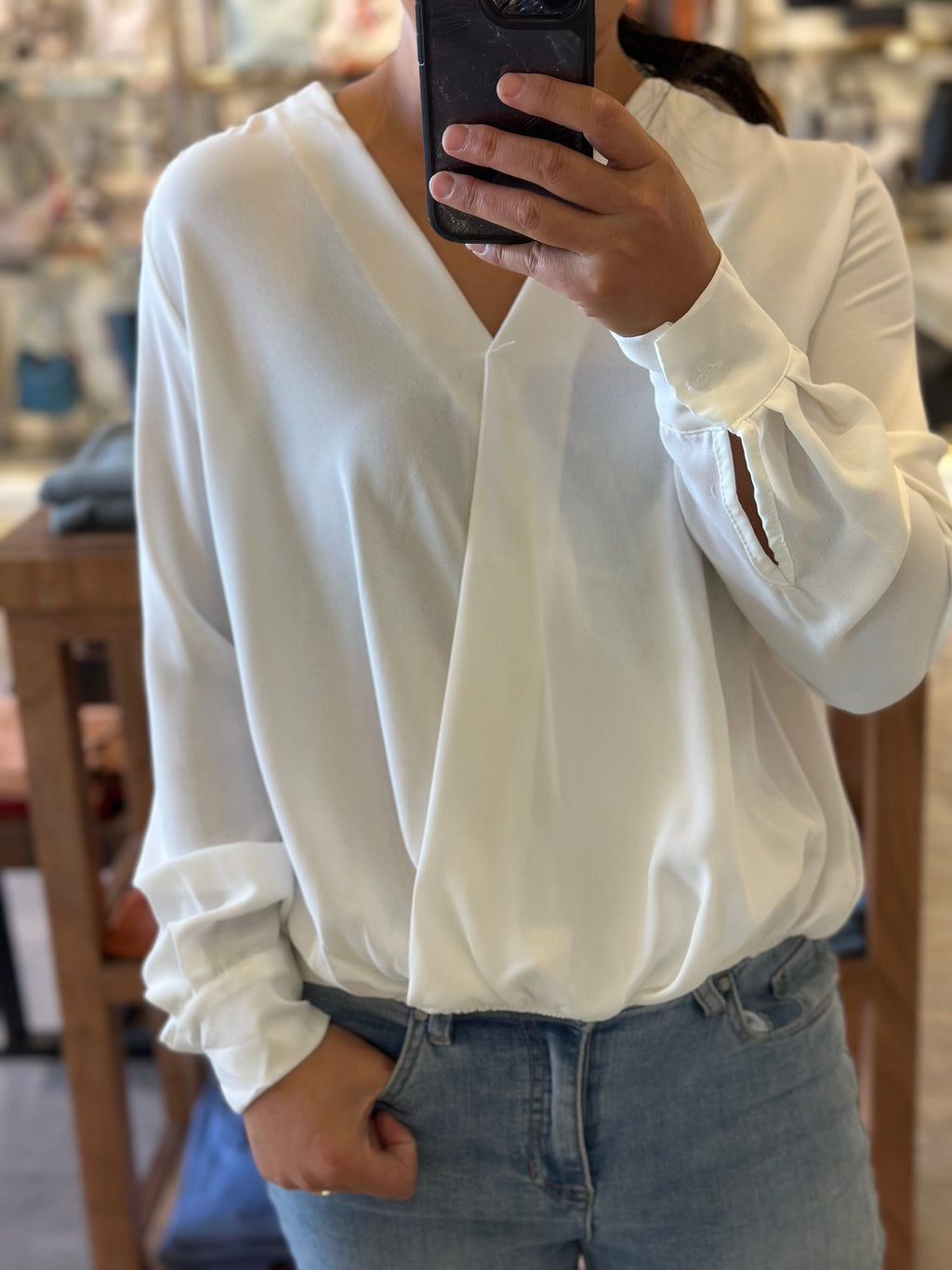 White Draped Blouse