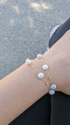 FUYU Gold String Fresh Pearl Bracelet