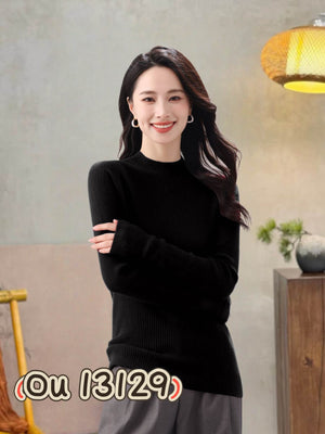 Fitted Ribbed Mock Neck Sweater
