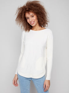 Charlie B L/S Boat-Neck Sweater W/Pockets Ecru