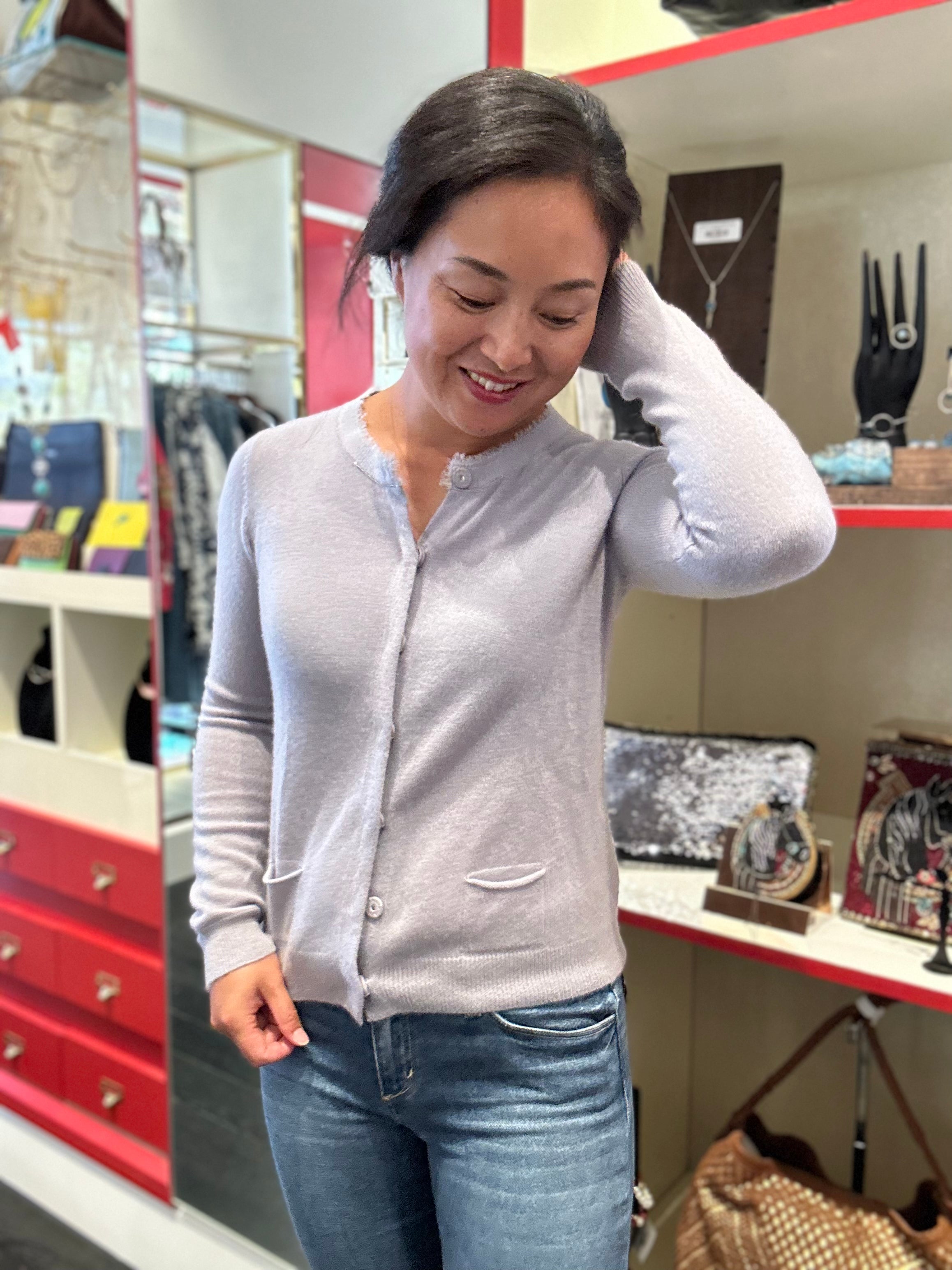 ESTE Cashmere Cardigan Grey Lavender