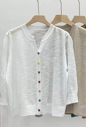 Rainbow Button Slub Linen Cardigan