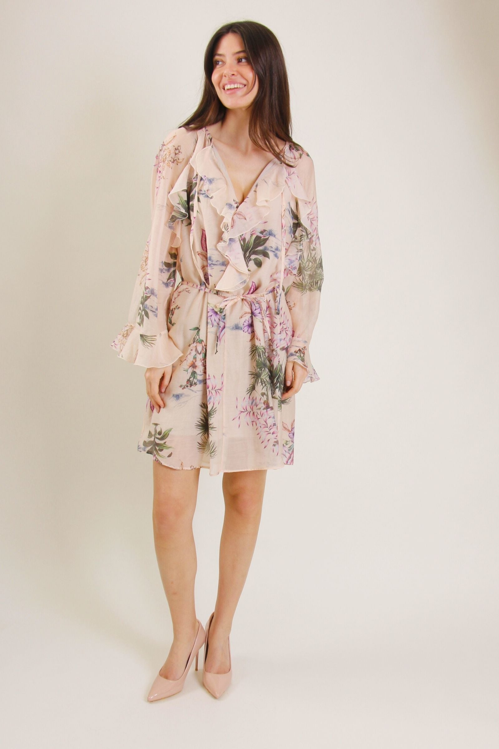 Floral Ruffle Tie-Waist Dress