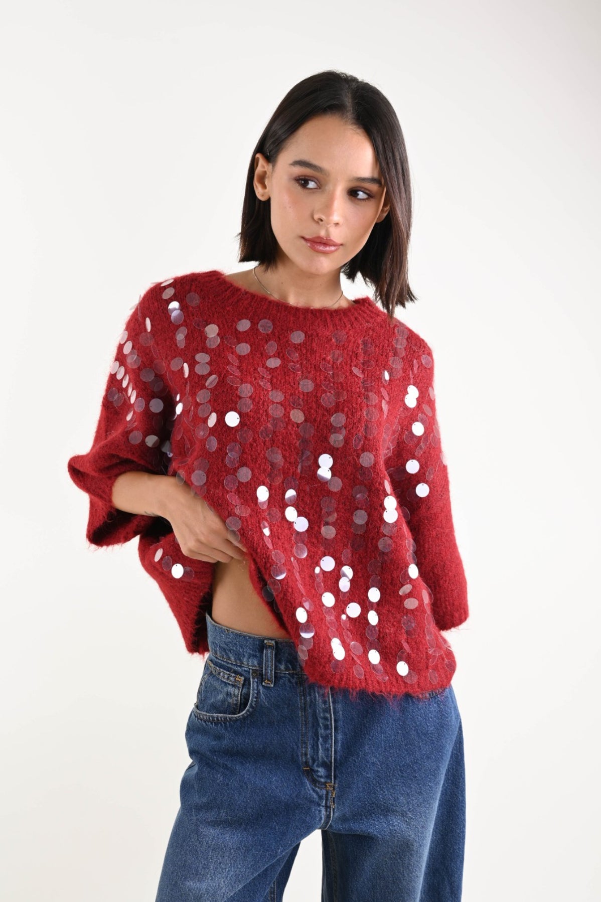 Quarter Sleeve Sequin Sweater
