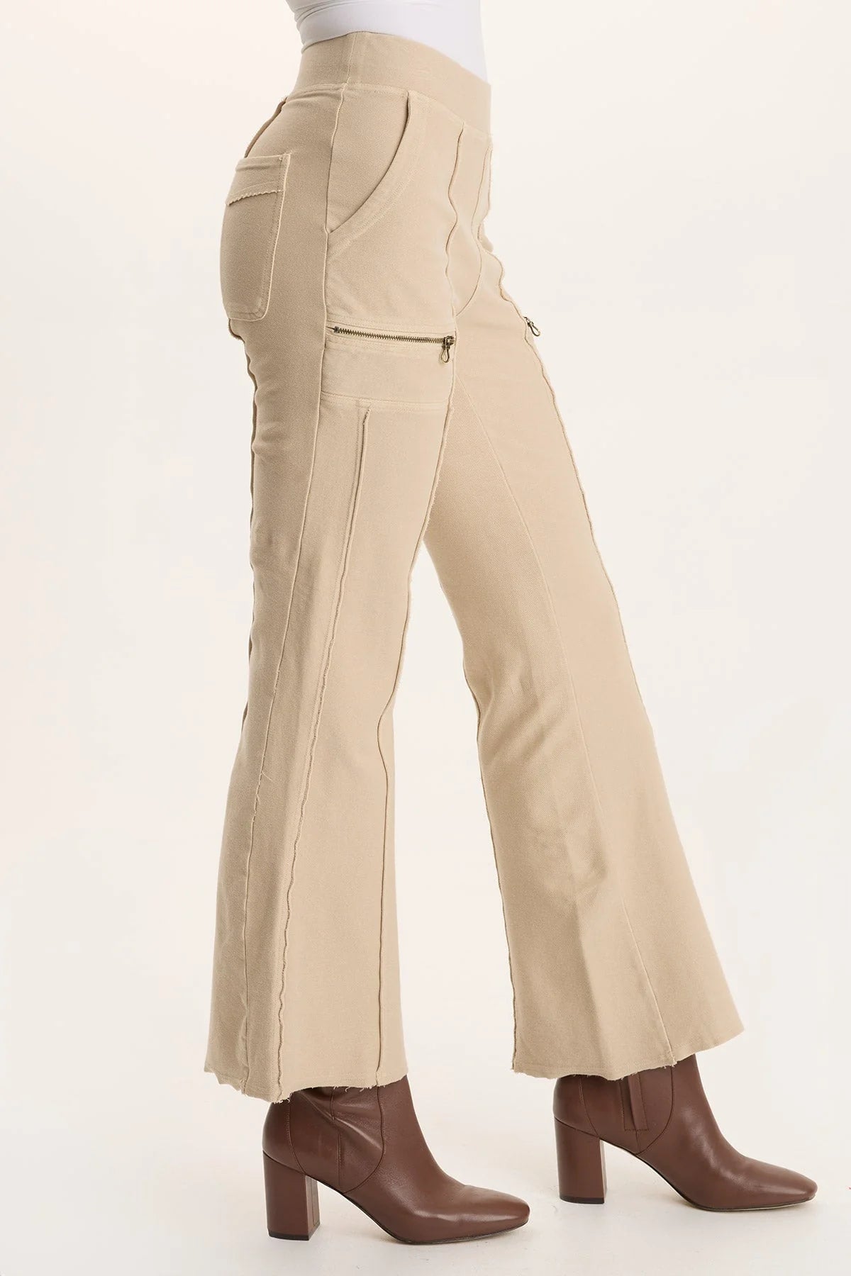 XCVI NINIAN TWILL KNIT ZIPPER POCKET FLARED PANT
