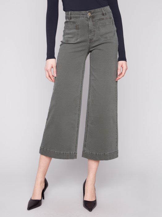 Charlie B Patch Pocket Flare Twill Pant-Spruce
