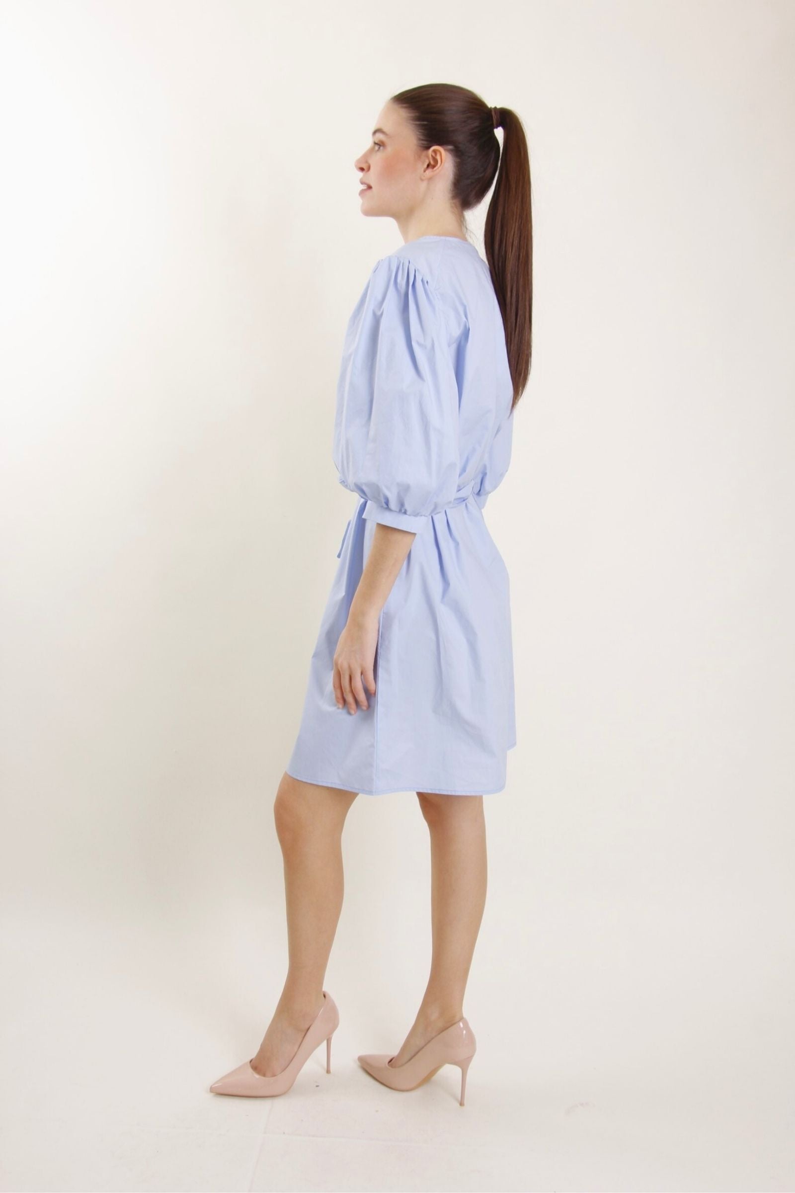 Balloon Sleeve Belted Shirt Dress