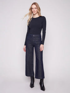 Charlie B Metallic Patch Pocket Flare Jeans - Blue Black