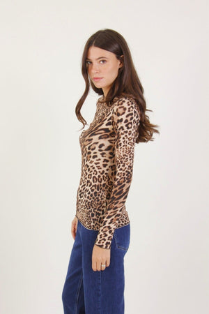 Animal Print Cashmere Blend Pull Over Top