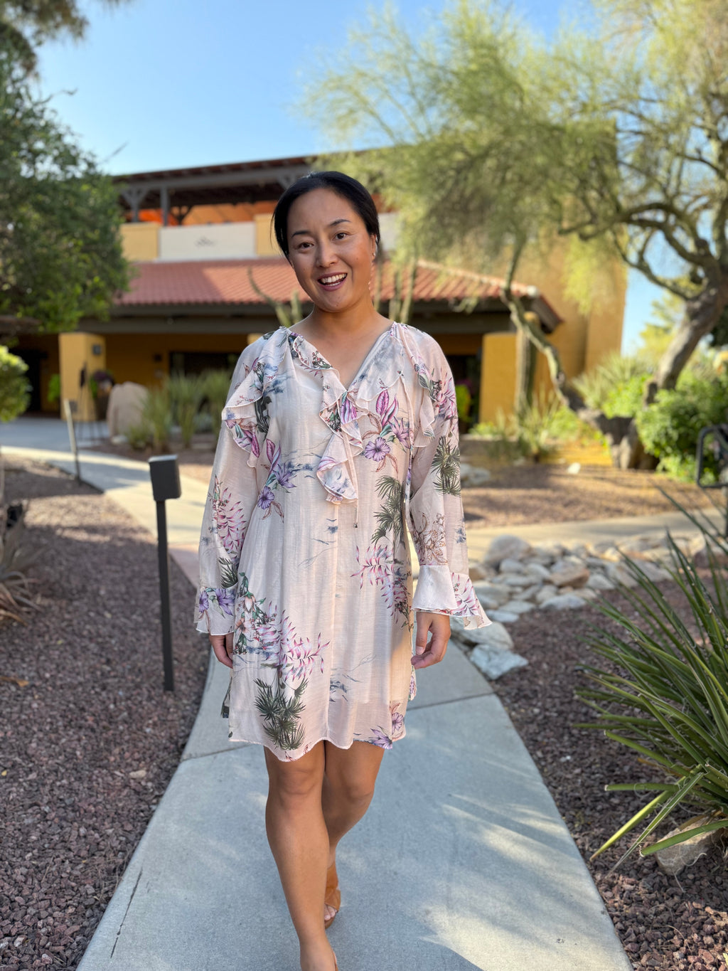 Floral Ruffle Tie-Waist Dress