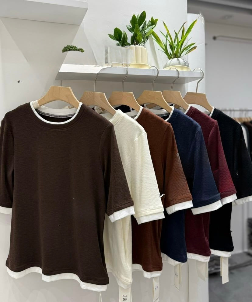 Contrast Trim Crew Neck Tee