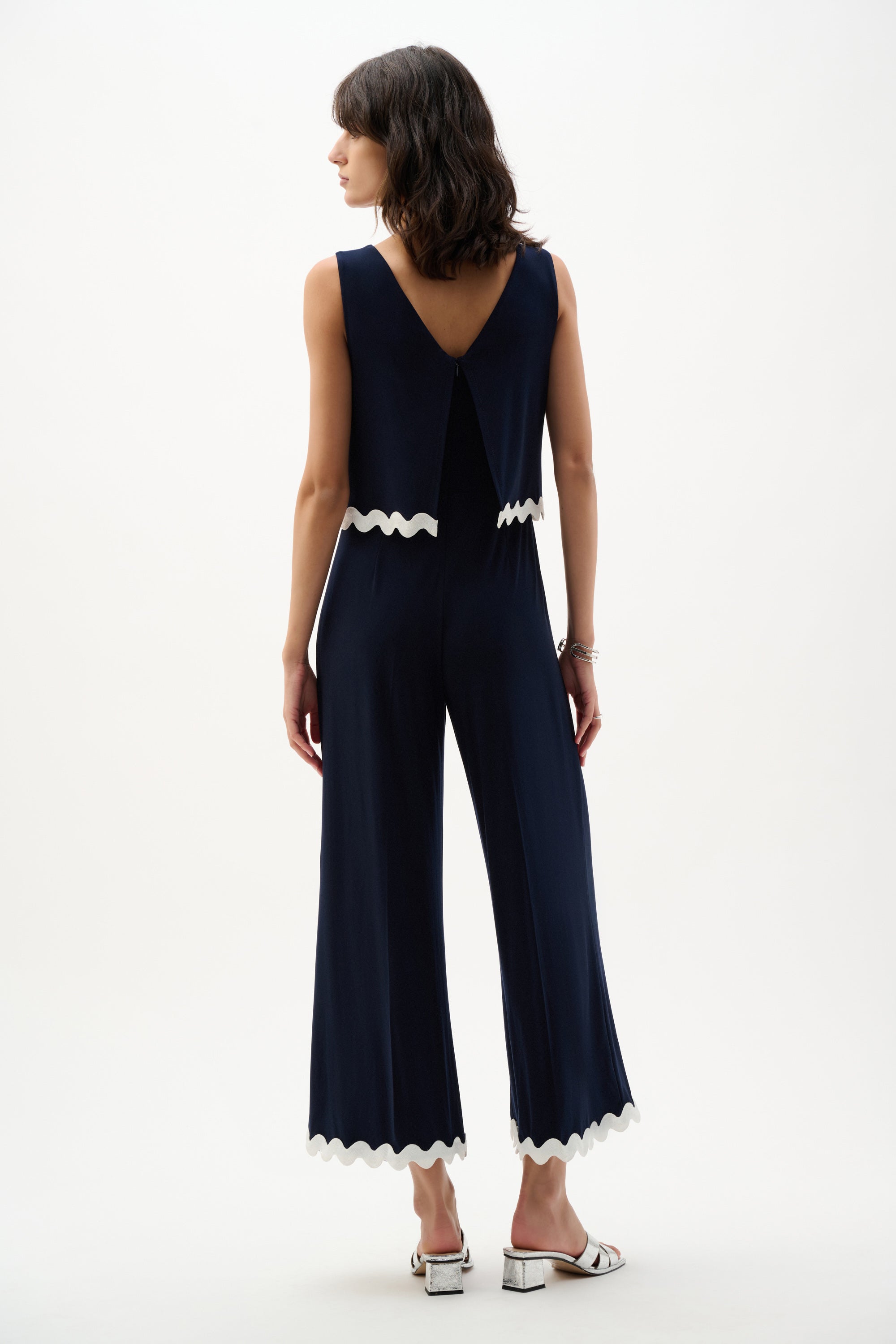 Joseph Ribkoff Silky Knit Culotte Jumpsuit With Contrast Trim – Clutch