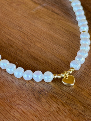Freshwater Pearl Necklace with Heart Charm