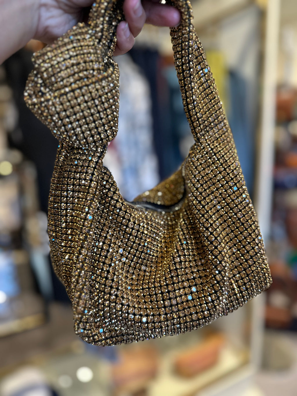 FANG CRYSTAL MESH SMALL TOTE GOLD