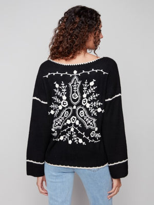 Charlie B Notched Neck Rib Sweater