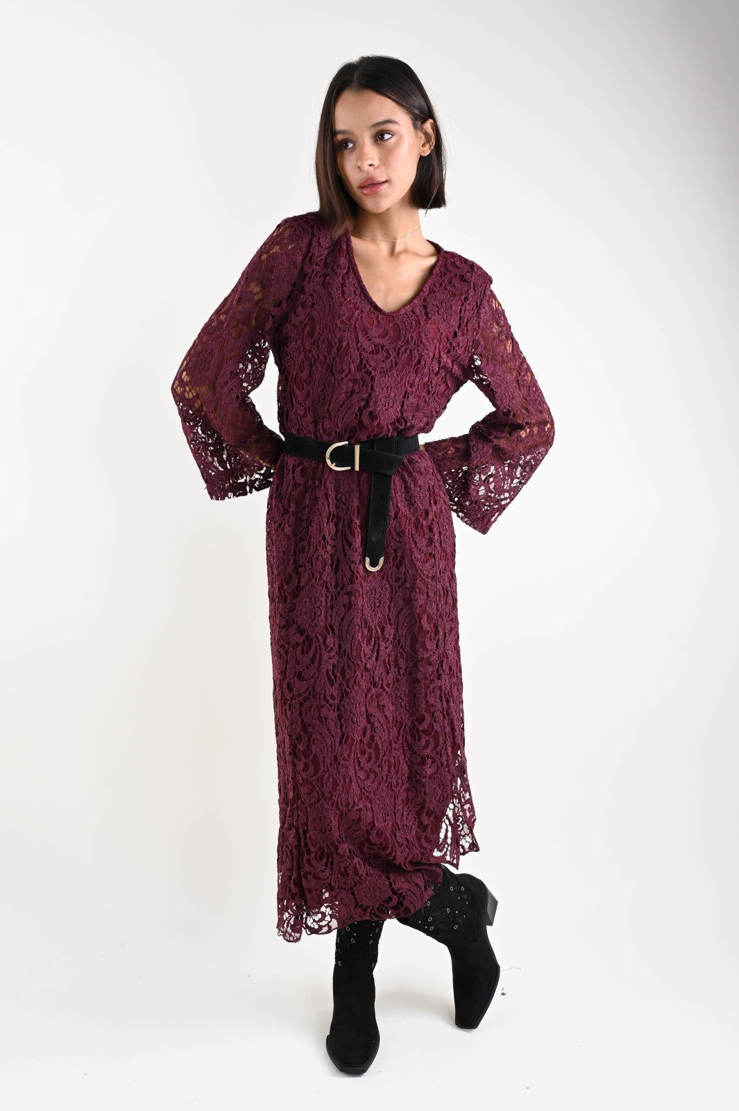 V-Neck Lace Maxi Dress