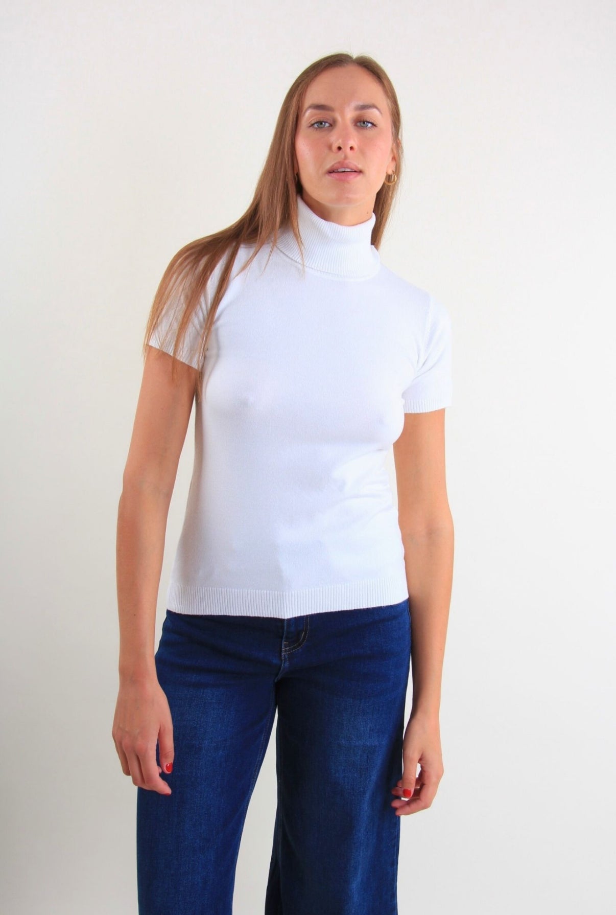 Turtle Neck Short Sleeve Fitted Sweater