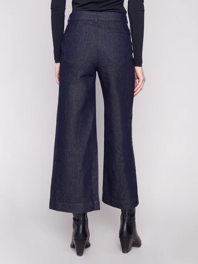 Charlie B Metallic Patch Pocket Flare Jeans - Blue Black
