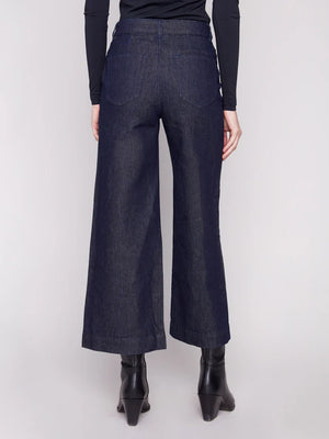 Charlie B Metallic Patch Pocket Flare Jeans - Blue Black