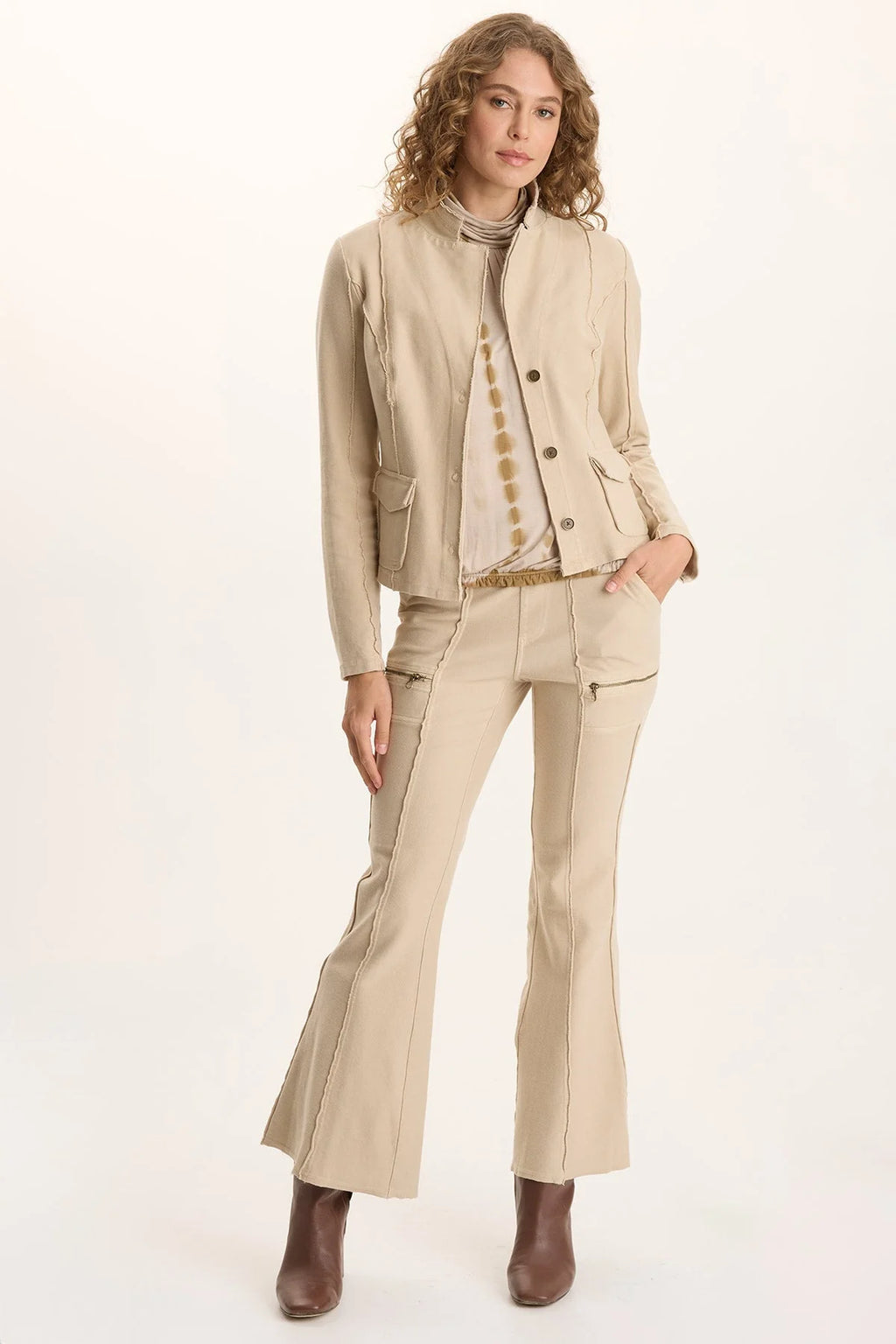 XCVI NINIAN TWILL KNIT ZIPPER POCKET FLARED PANT