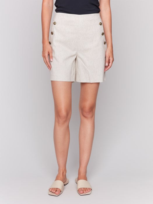 Charlie B Linen Blend Stretch Shorts With Button