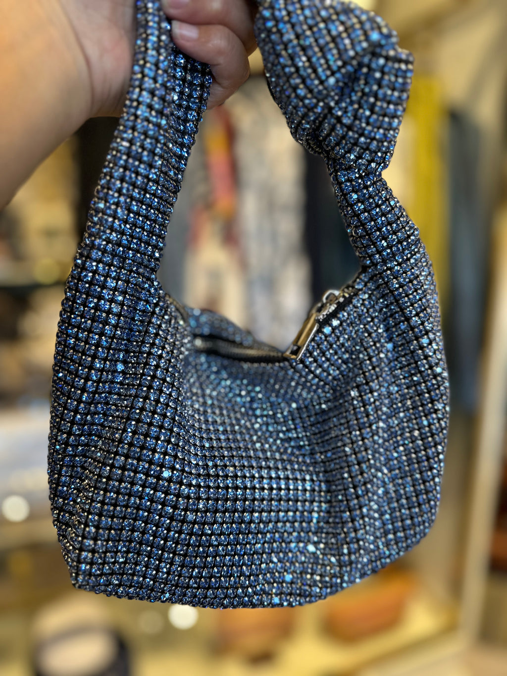 FANG CRYSTAL MESH SMALL TOTE BLUE