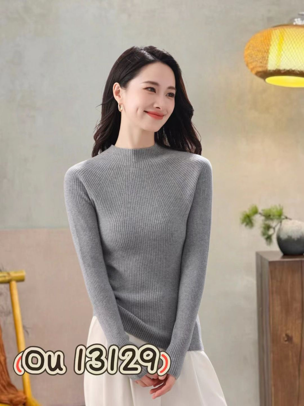 Fitted Ribbed Mock Neck Sweater