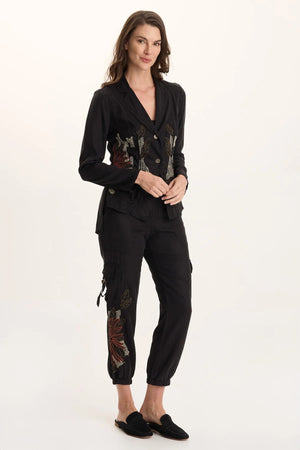 XCVI DARRI EMBROIDERED PULL-ON SOFT TWILL JOGGER BLACK