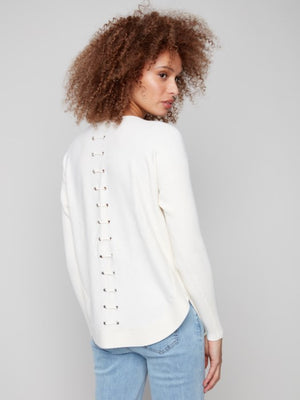 Charlie B L/S Boat-Neck Sweater W/Pockets Ecru