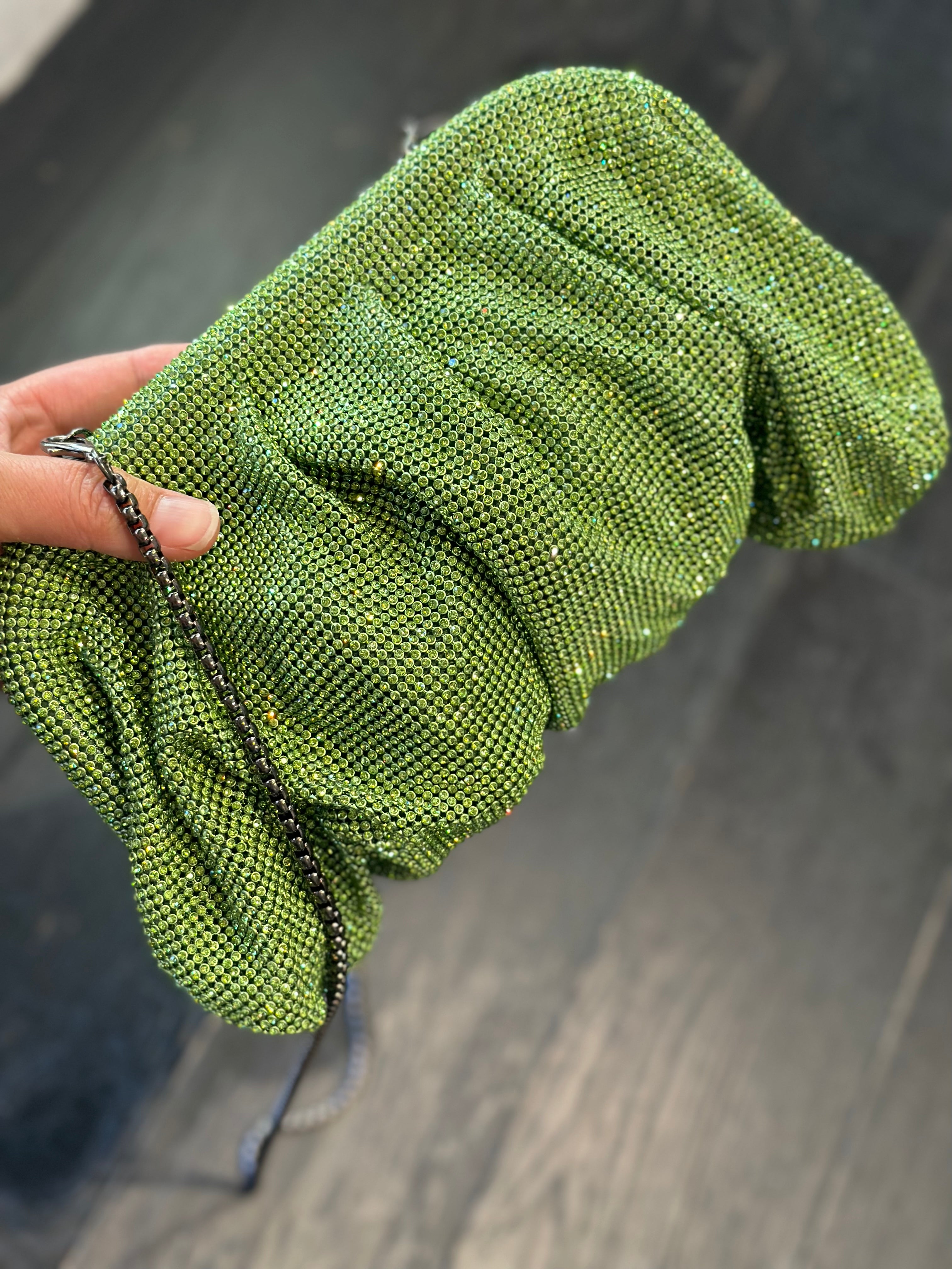 FANG CRYSTAL MESH CLUTCH GREEN