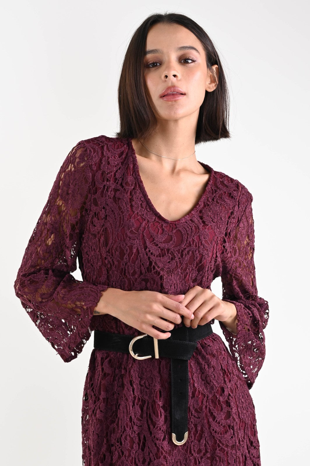 V-Neck Lace Maxi Dress