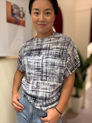 Textured Grid Print Blouse