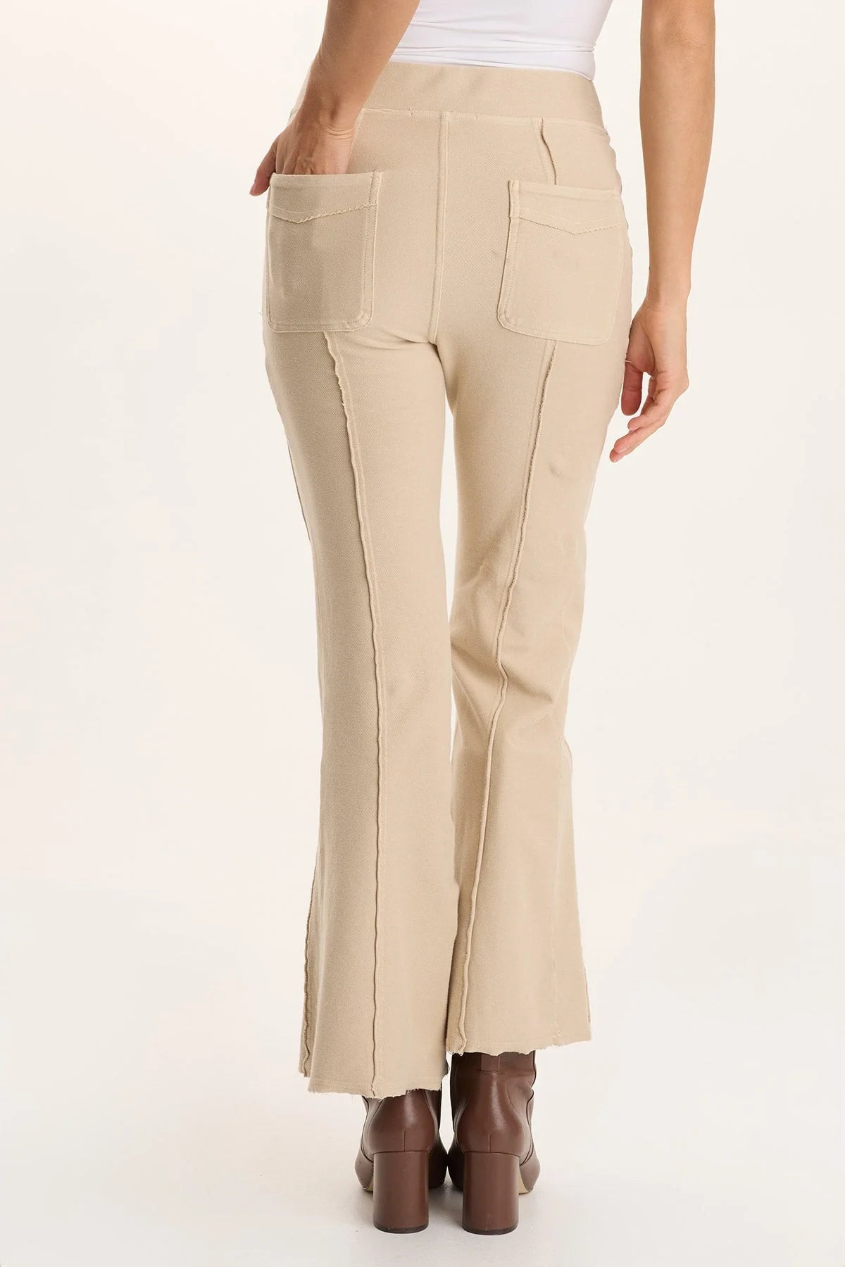 XCVI NINIAN TWILL KNIT ZIPPER POCKET FLARED PANT