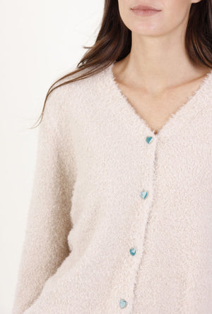 Fleece Heart Button Cardigan