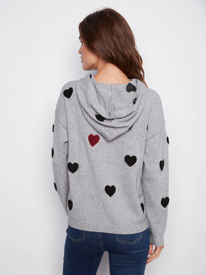 Charlie B Embroidered Hearts Hoodie Sweater - Heather Grey