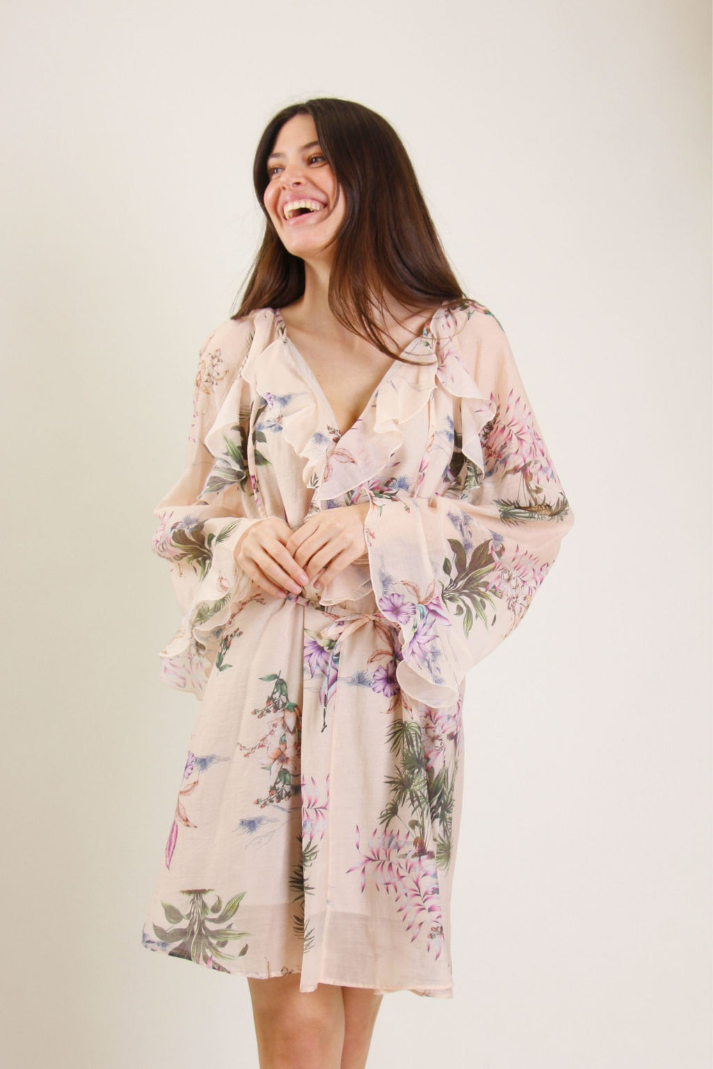 Floral Ruffle Tie-Waist Dress