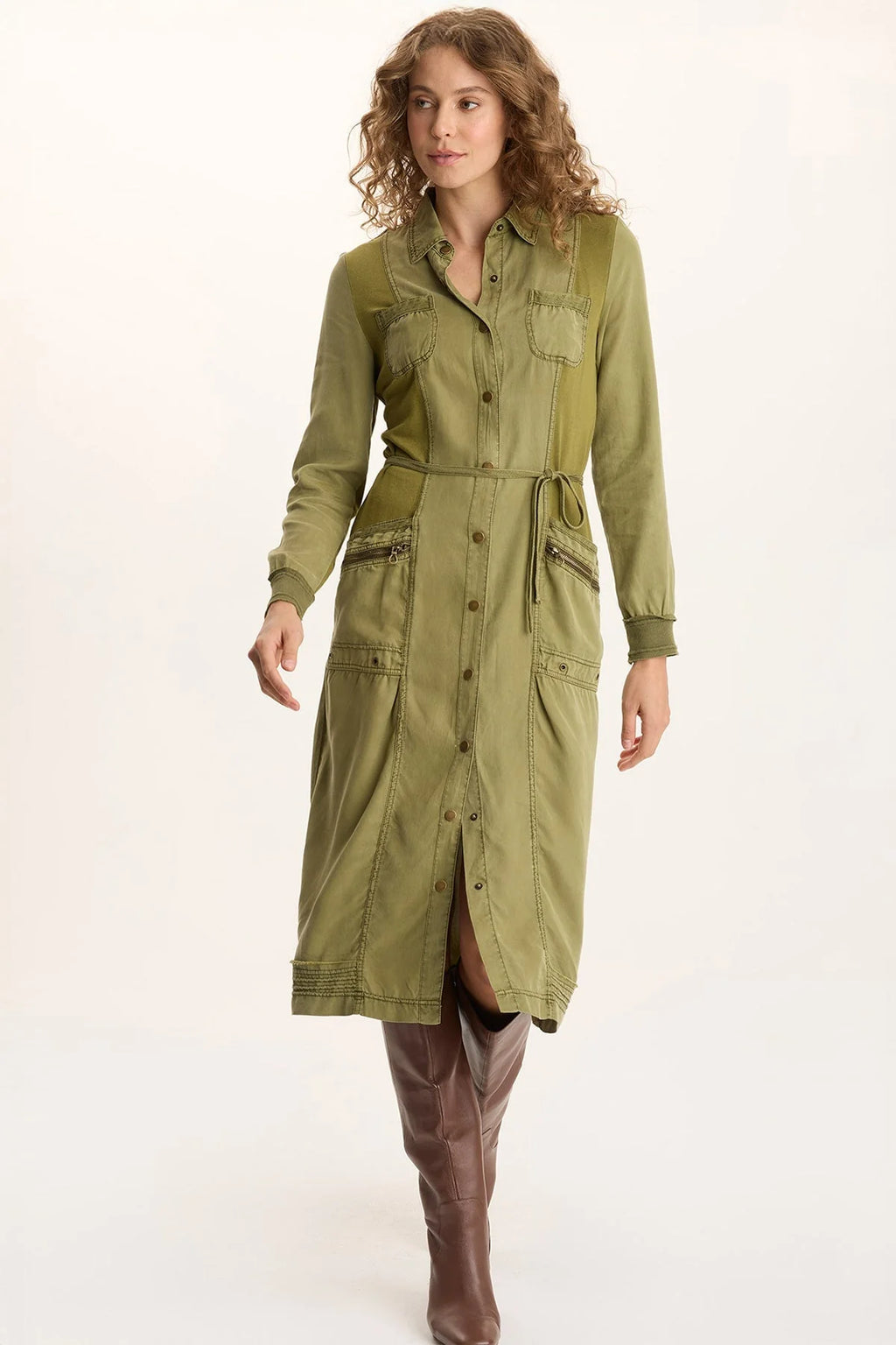 XCVI Oksana Twill Snap-Up MIDI Thicket