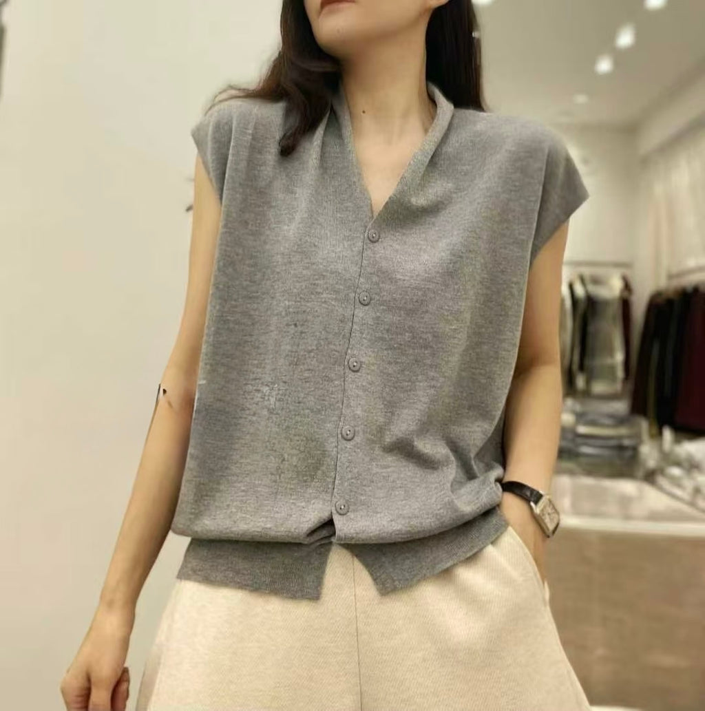 Sleeveless Button-Front Knit Top