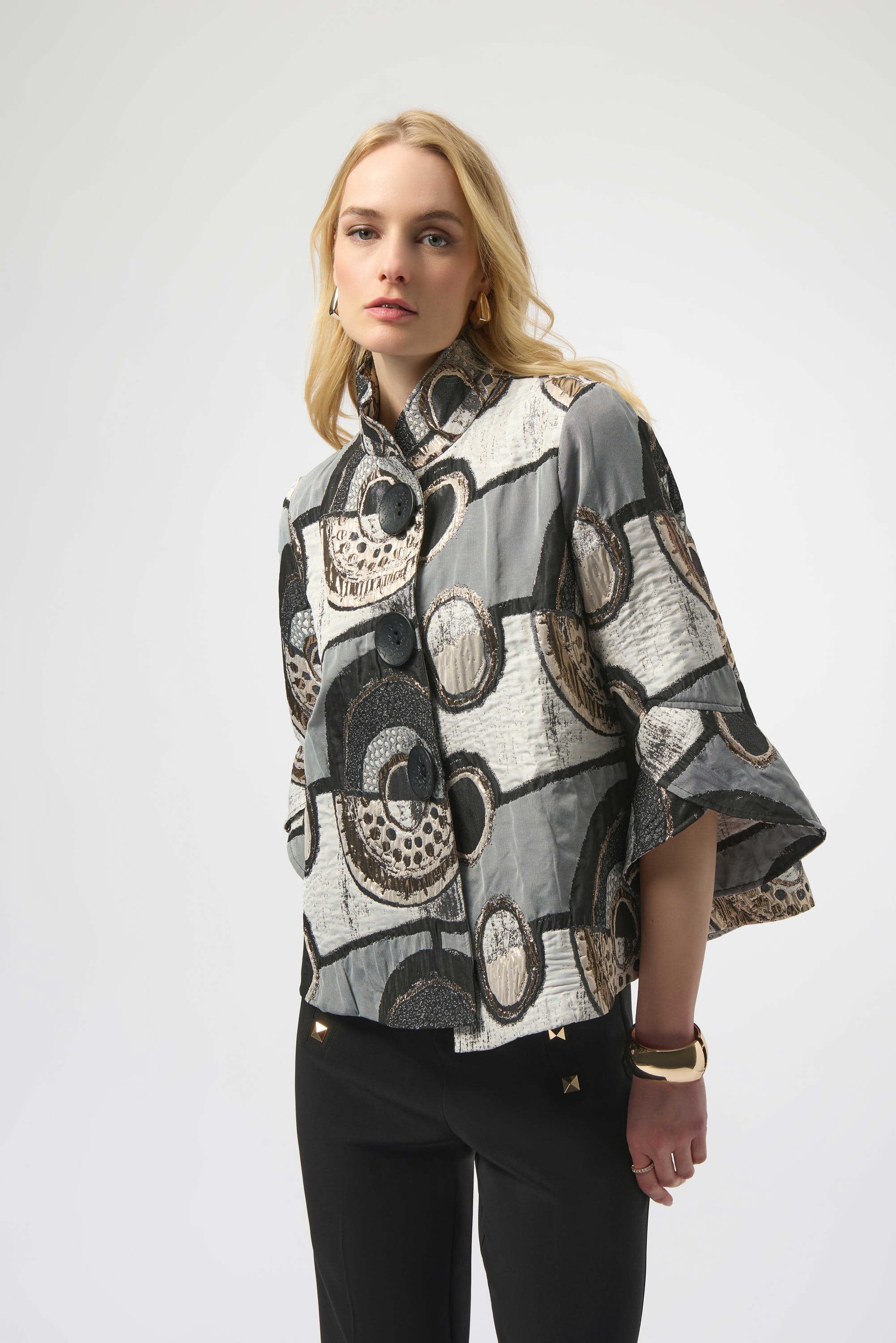 Joseph Ribkoff Abstract Jacquard Trapeze Jacket