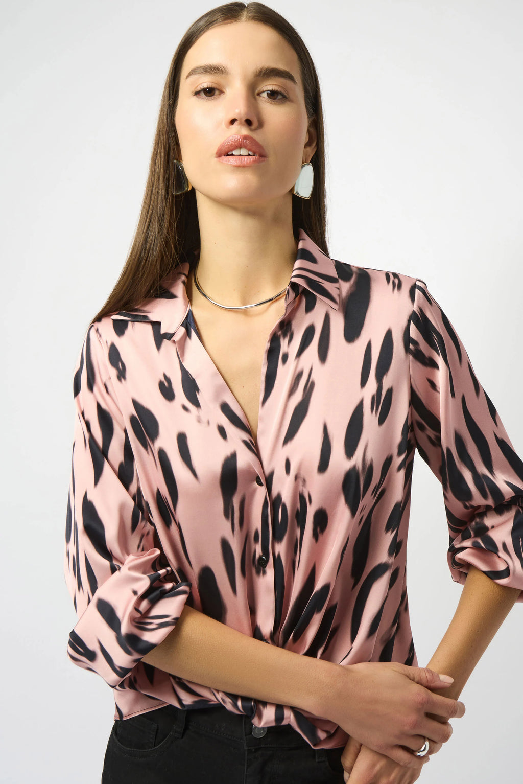 Joseph Ribkoff Satin Animal Print Top