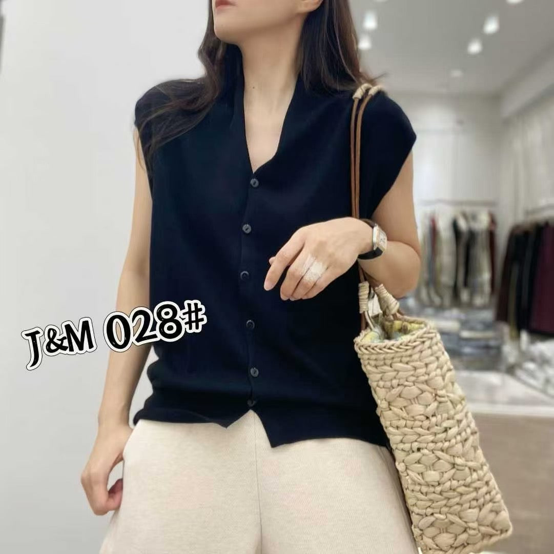 Sleeveless Button-Front Knit Top