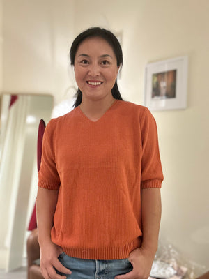 Ava Cotton Knit V Neck Top Rust