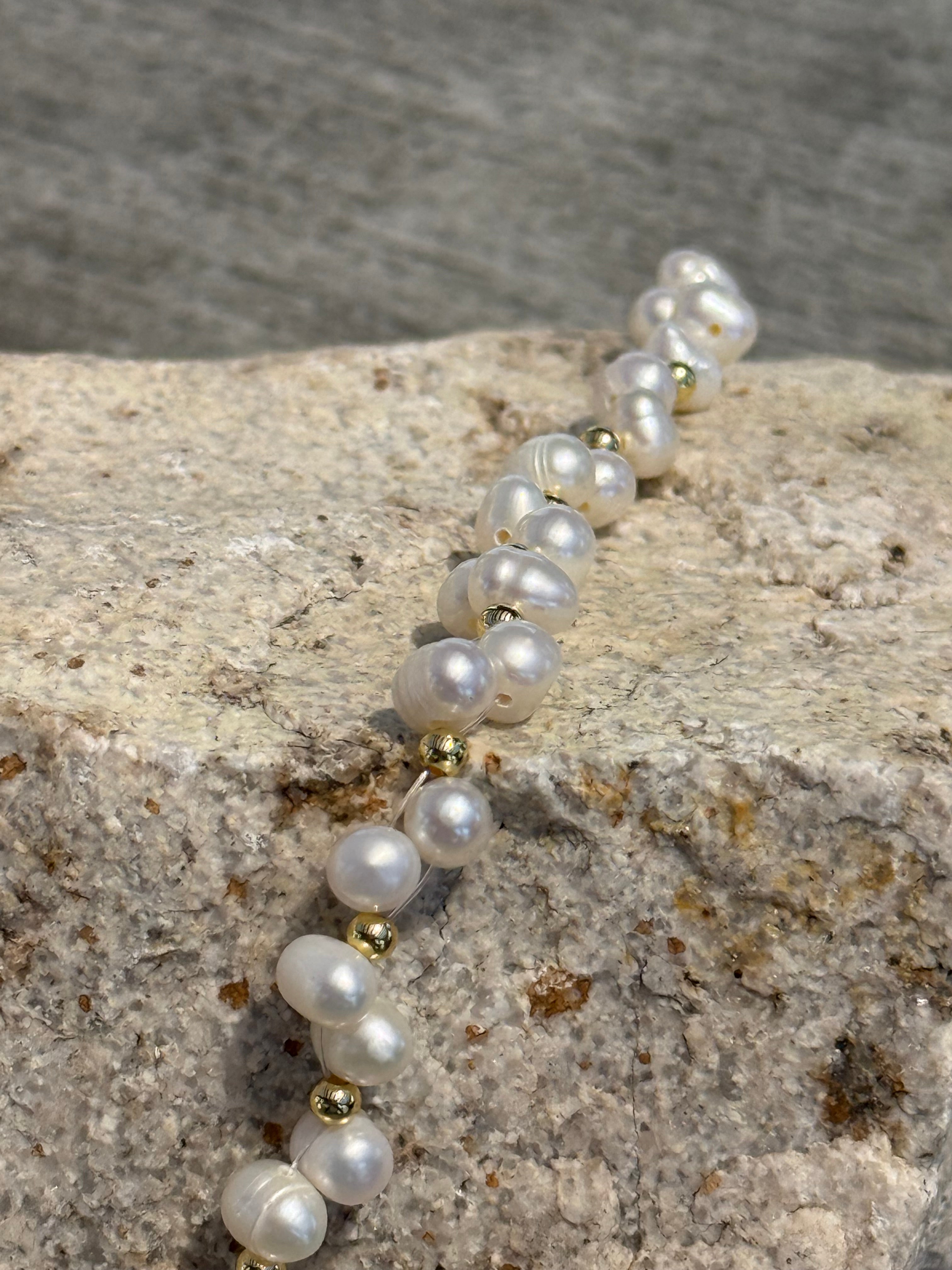 Fresh Water Pearl and Gold Beads Necklace