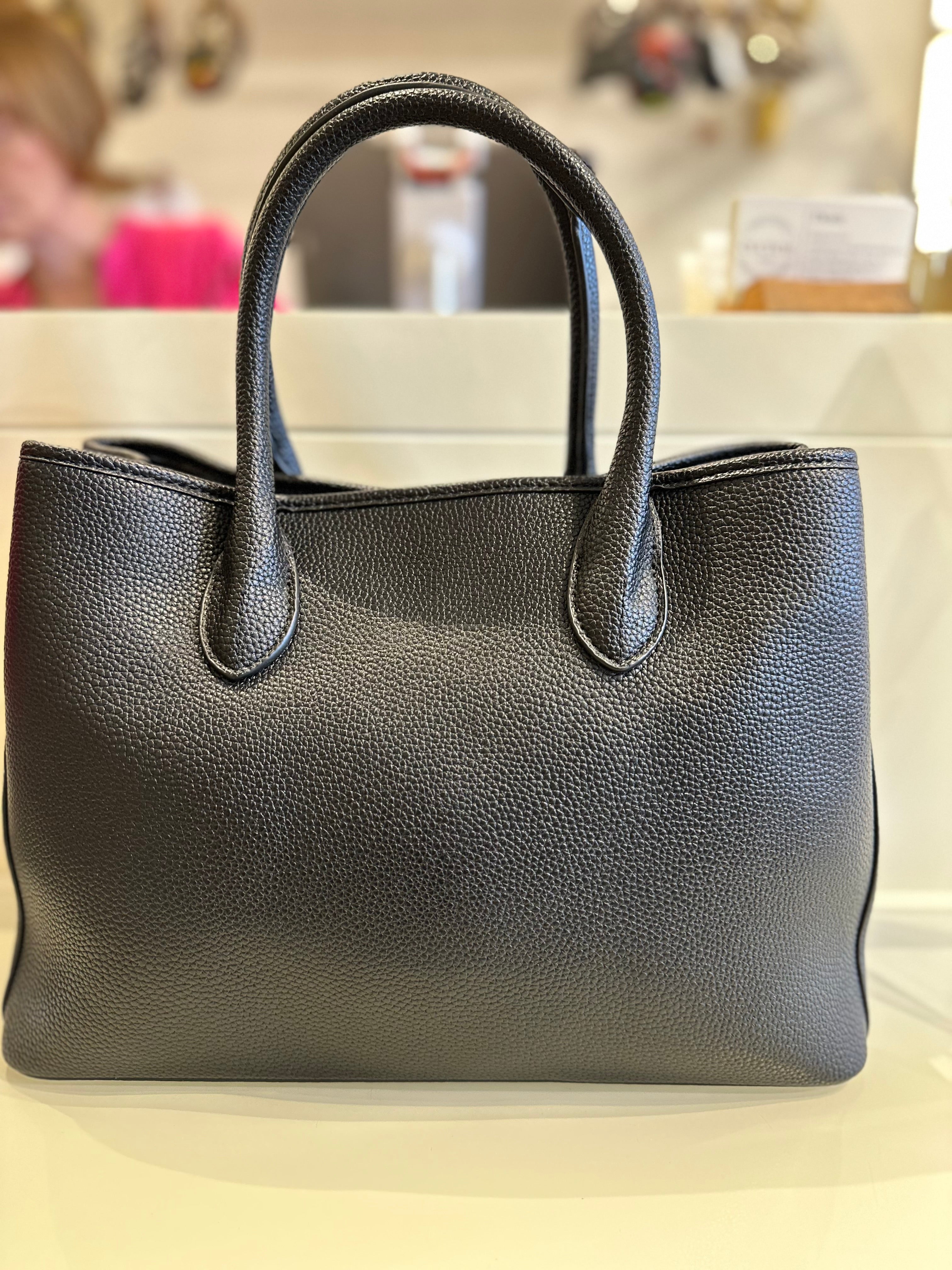 BLACK LEATHER WORKING TOTE