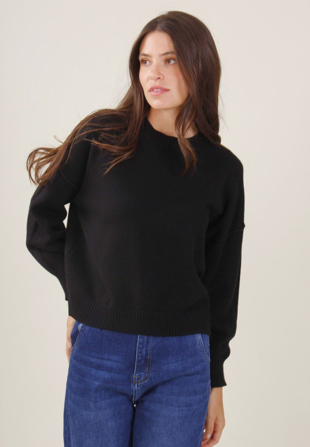 Black Oversized Ribbed Cuffs Sweater