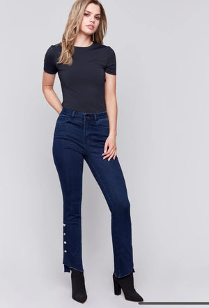 Bootcut Jeans with Gem Buttons - Blue Black